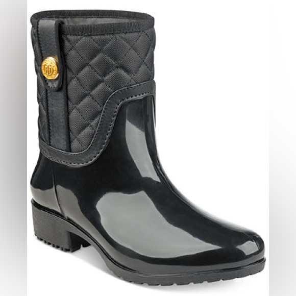 Tommy Hilfiger Woman’s Splash Black Quilted Rain Boots - Picture 1 of 10